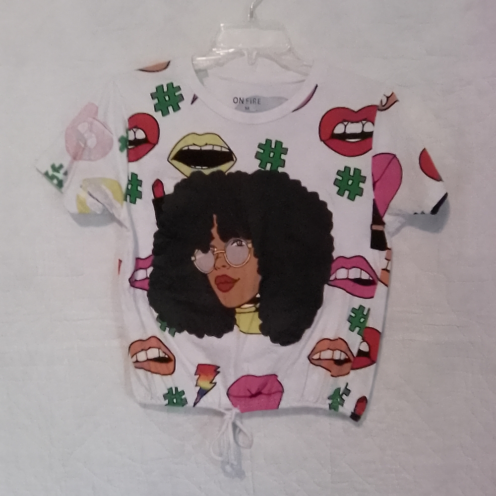 ON FIRE Women's Graphic Crop Top - White and Multicolor